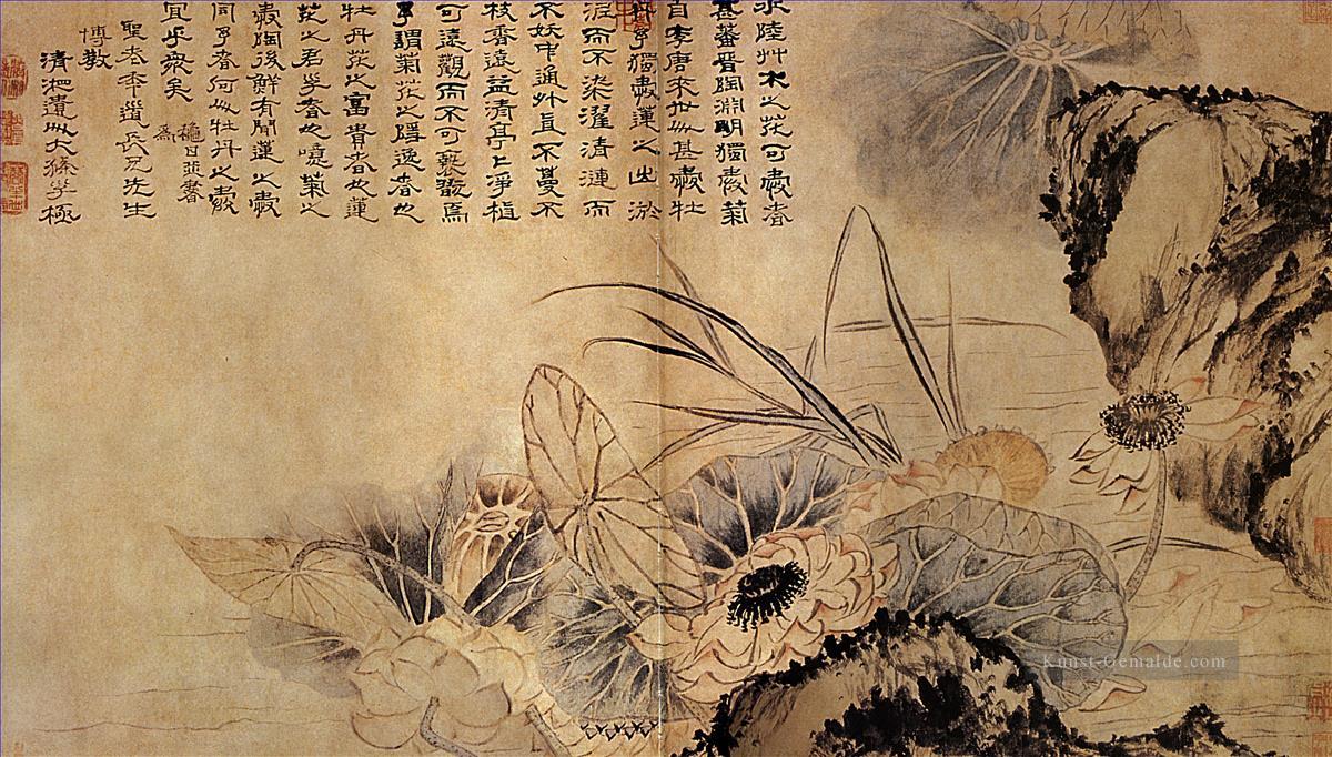 Shitao auf dem Lotusteich 1707 Chinesische Kunst Ölgemälde
